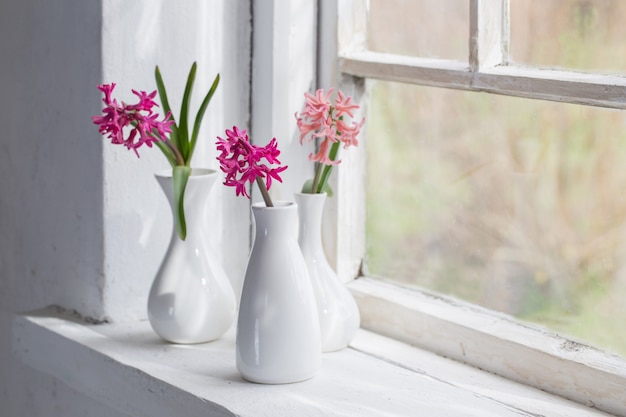 Spring flowers on windowsill