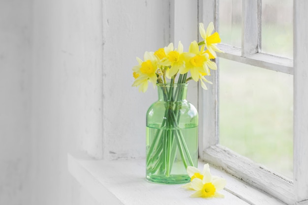 Spring flowers on windowsill