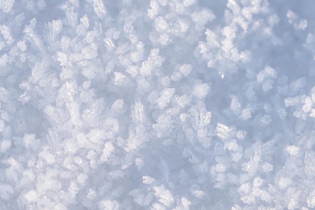 Spring grainy blue snow background snow as background closeup view winter weather