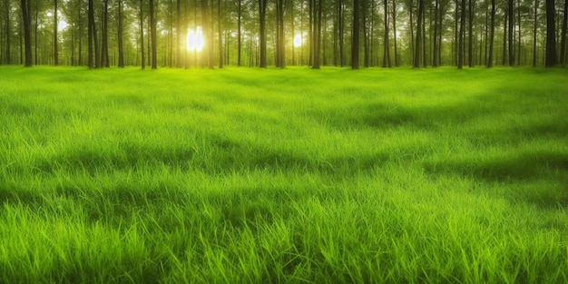 Spring green abstract forest background Spring or summer and grass field with sunny background Spring Nature Beautiful Landscape Green Grass and Trees