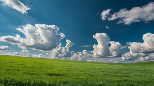 spring green field and beautiful blue sky