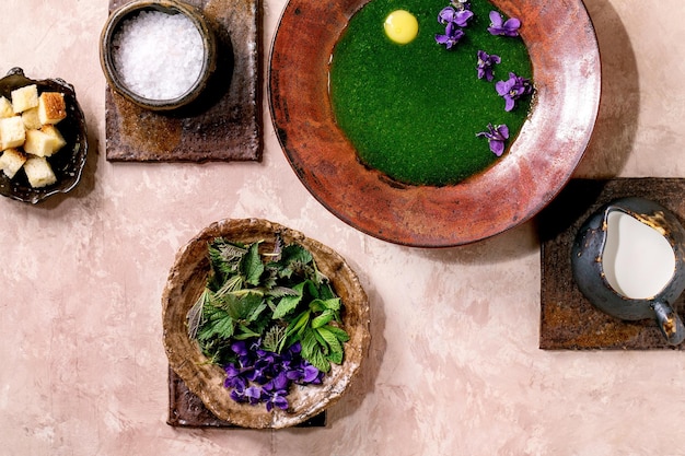 Spring herbasl nettle puree soup