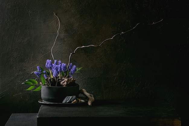 Spring ikebana with white flowers