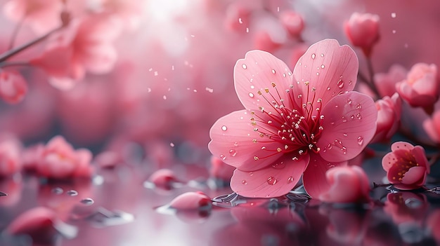 Photo spring illustration capturing delicate beauty of cherry blossoms in bloom