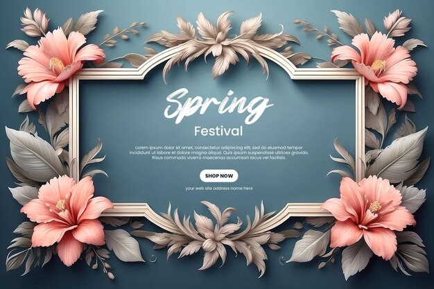 Spring invitation banner design template floral bucket with typography