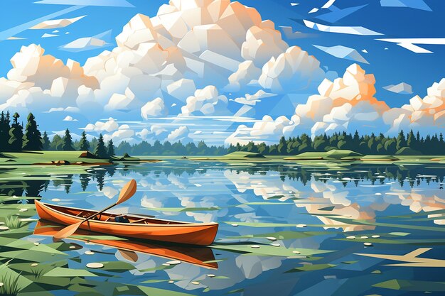 Spring landscape background with river in polygonal style