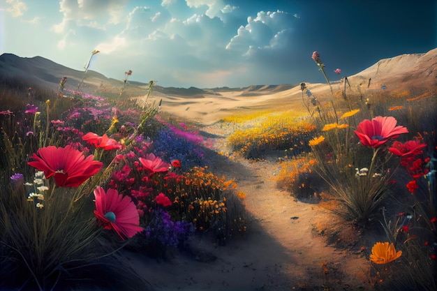 Spring landscape of a flower meadow creative AI