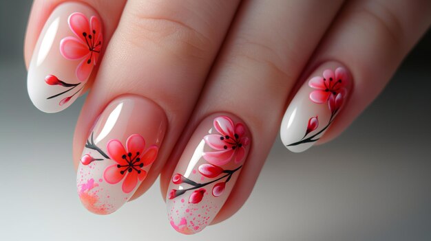 Spring nail art beauty hand manicure polish nails Fingernails care closeup