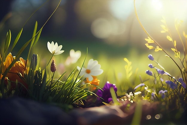 Spring nature banner with grassgenerative ai