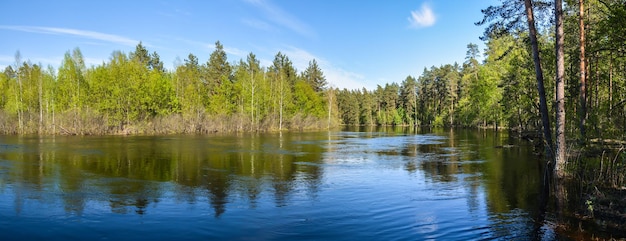 Spring panoramic water landscape of Central Russia