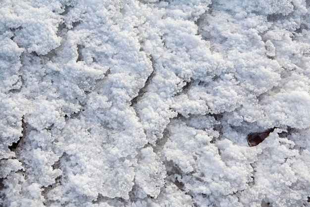 Spring pieces of ice covered with hoarfrost