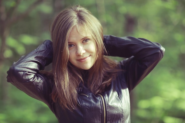 Spring portrait of young beautiful brunette