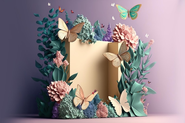 Spring product podium with flowers Generative AI illustration