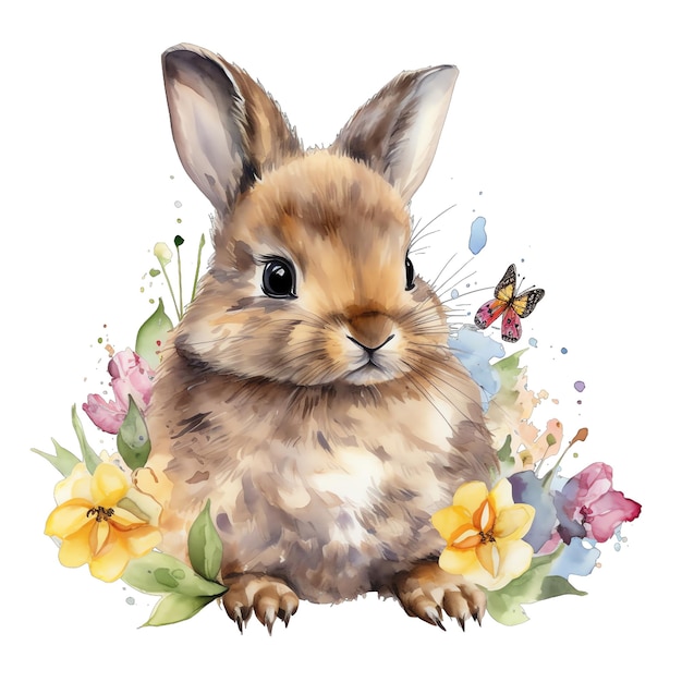 Spring rabbit woodland watercolor illustration spring clipart