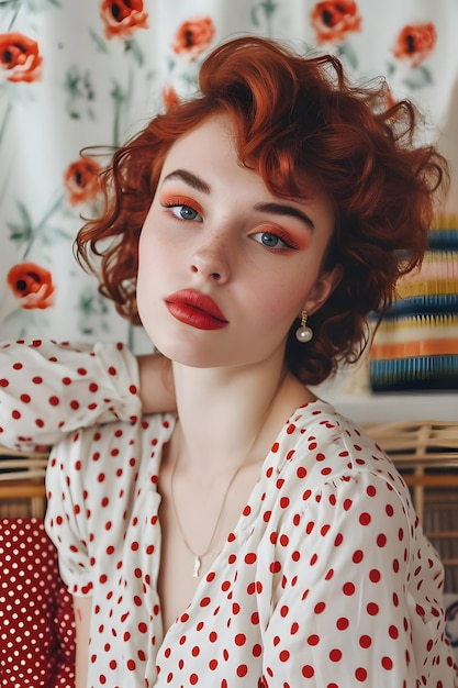 Spring Retro Glam Womans Beauty Shines in Inspired Outfit