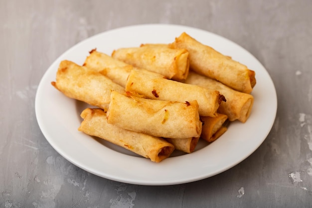 Spring Roll also known as Egg Roll on white dish