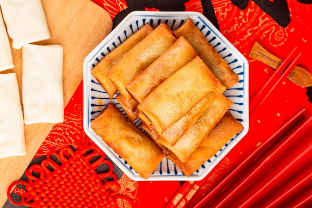 Spring rolls are eaten on Chinese New Year's Day Spring rolls are a Chinese snack