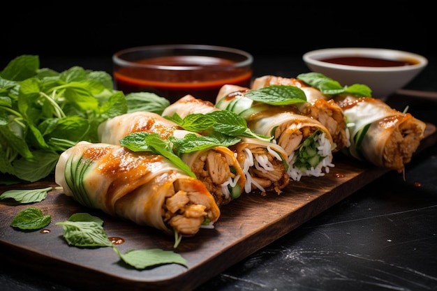 Photo spring rolls with savory chicken and lemongrass delicious spring rolls food image