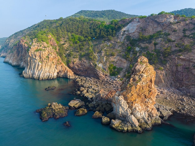 Spring seaside scenery of Binhai Road in Dalian Liaoning province China