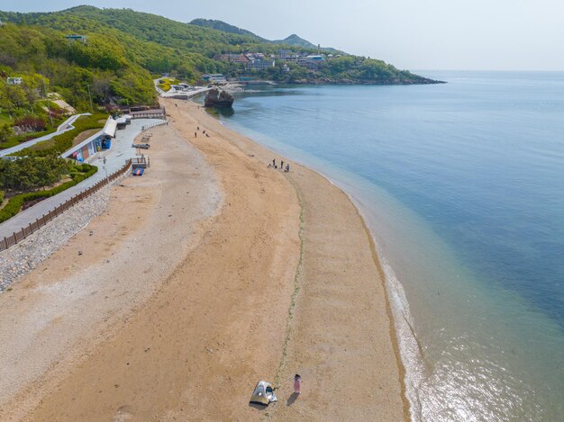 Spring seaside scenery of Binhai Road in Dalian Liaoning province China