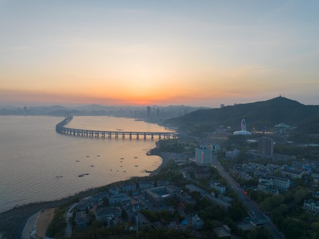 Spring seaside scenery of Binhai Road in Dalian Liaoning province China