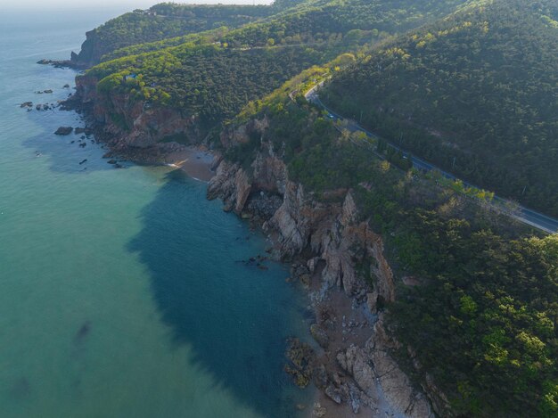 Spring seaside scenery of Binhai Road in Dalian Liaoning province China