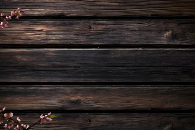 Spring seasonal of pink sakura branch with wooden table stand flower background Neural network AI generated