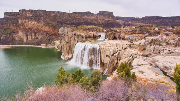 Spring at shoshone falls in idaho from rocky cliffs