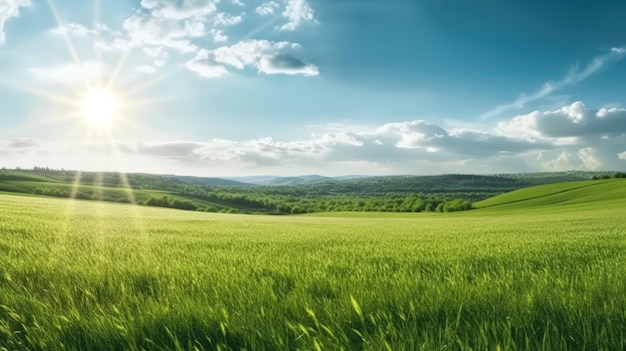 Spring Summer Landscape A Bright and Green Environment with a Blue Sky