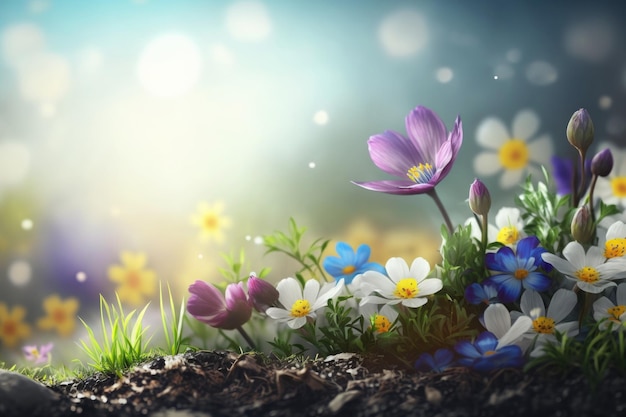 Spring sunny meadow with flowers Illustration Generative AI