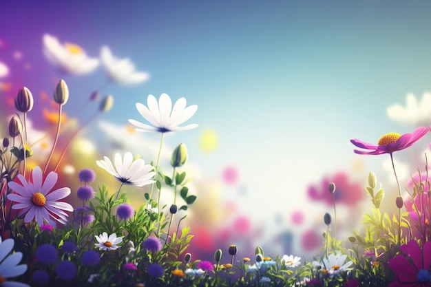 Spring sunny meadow with flowers Illustration Generative AI