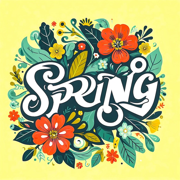 Spring text floral design template with typography letter design