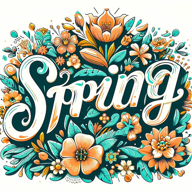 Spring text floral design template with typography letter design