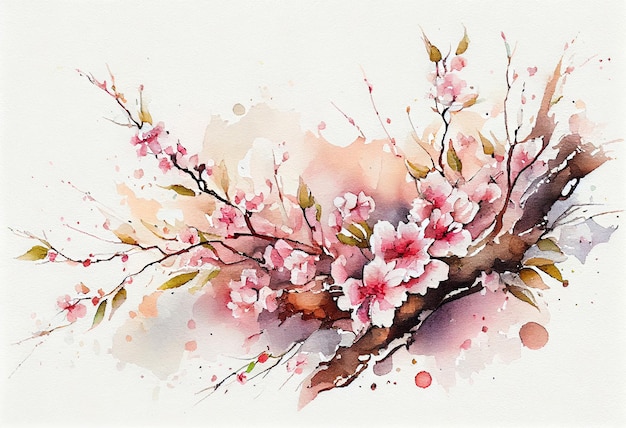 Spring time watercolour cherry blossom sakura Generative ai