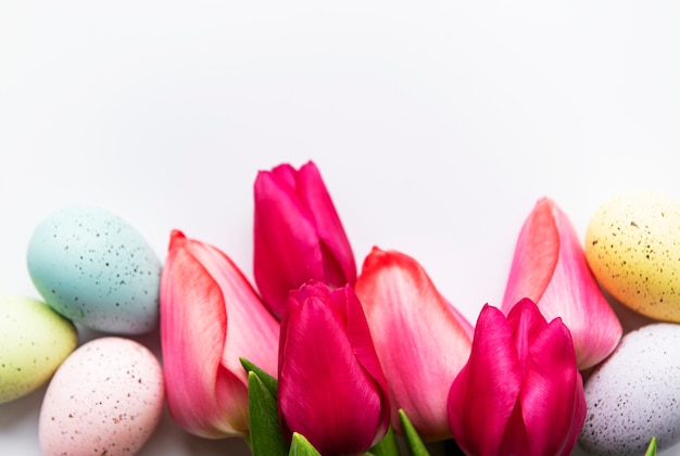 Spring tulips and easter eggs