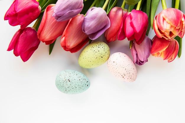 Spring tulips and easter eggs