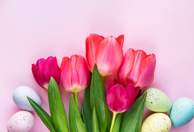 Spring tulips and easter eggs