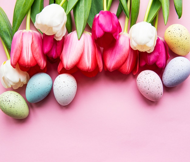 Spring tulips and easter eggs