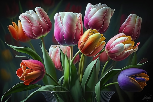 Spring tulips Luxurious pastel flowers AI