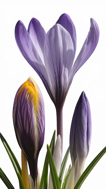 Spring violet flower crocus isolated on white background studio macro shot