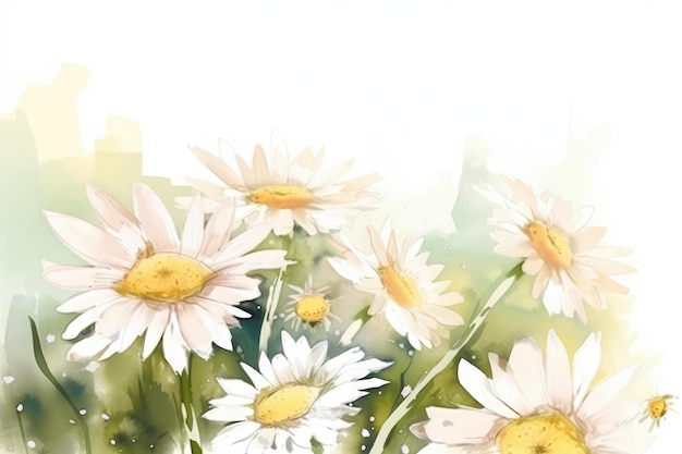 Spring watercolor background with daisies Generative AI