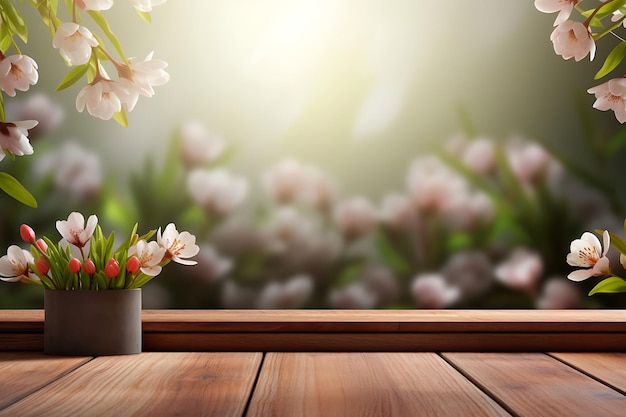 Spring Wooden Background Product Display Podium