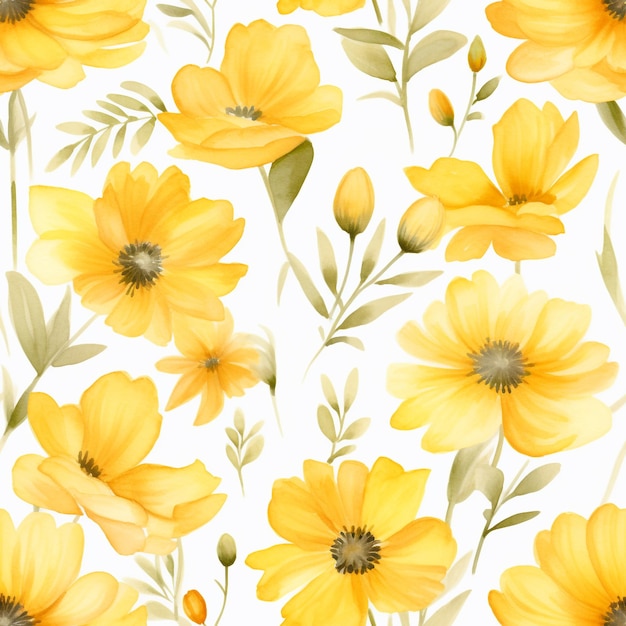 Spring Yellow flowers watercolor seamless patterns