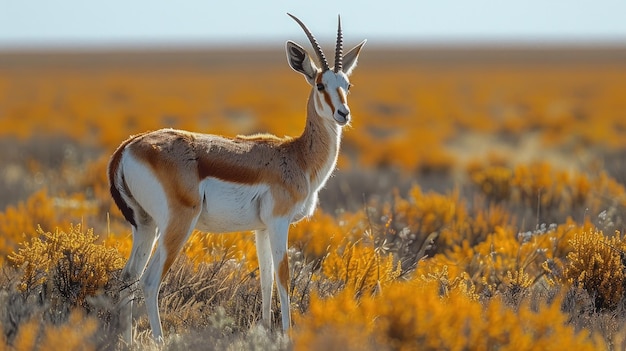 A Springbok Gazes in a Golden Field