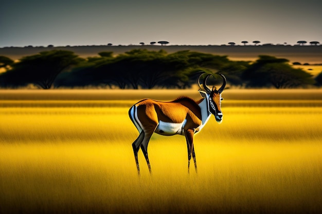 The springbok mediumsized antelope in tall yellow grass Wild african animals Postprocessed