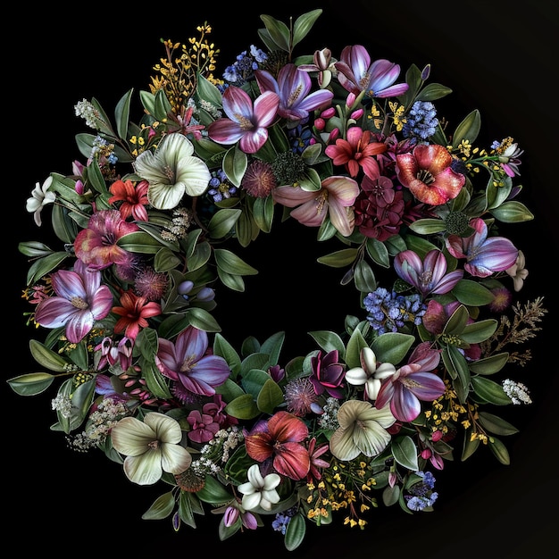 Photo springthemed wreath with fresh flowershighly detailes 8k