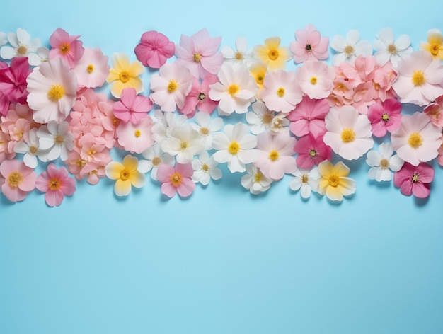 Springtime bloom background with copy space a spectrum of colorful flowers