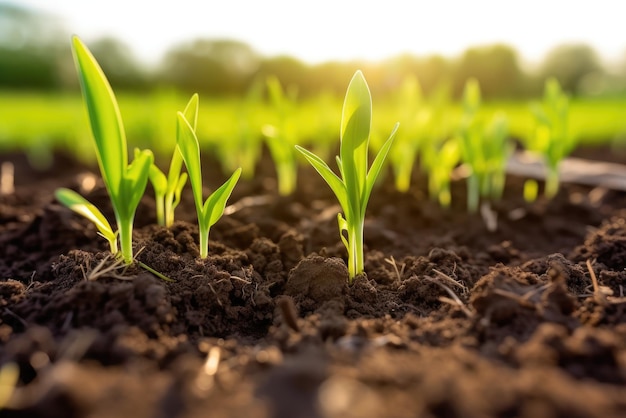 Springtime corn field with fresh green sprouts Generative AI