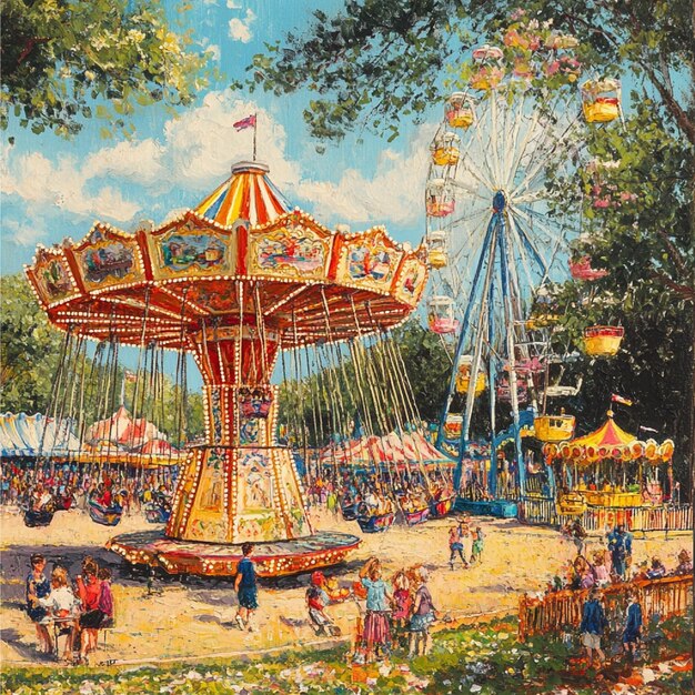 A springtime fair with rides and games