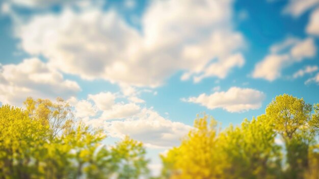 Photo springtime sky with green trees